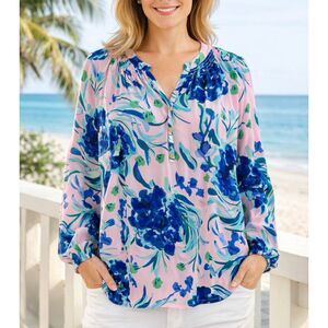 Lilly Pulitzer Elsa 100% silk popover top in sweet pea size small